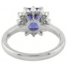 Halo Tanzanite And Natural Earth Mined Diamonds 6.35 Carats Ring White Gold 14K