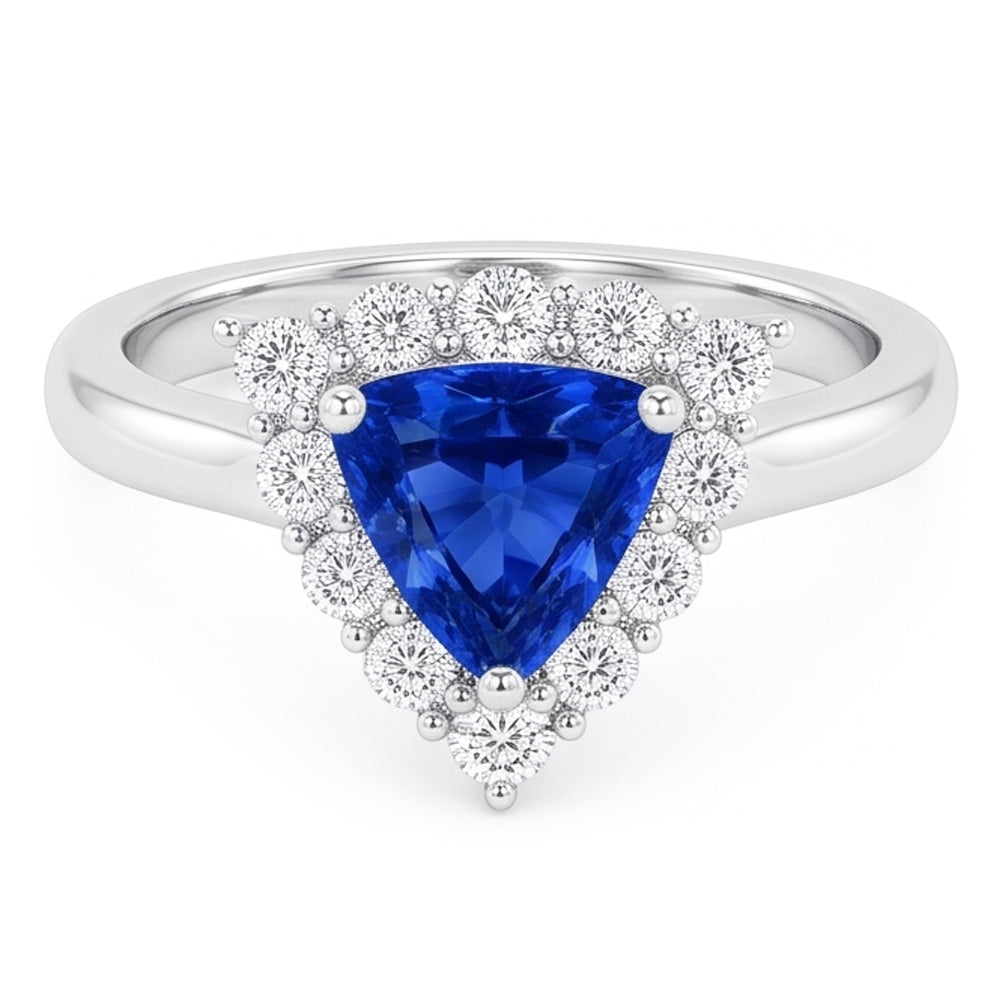 Halo Trillion Blue Sapphire Ring 2.50 Carats Round Natural Earth Mined Diamond Jewellery