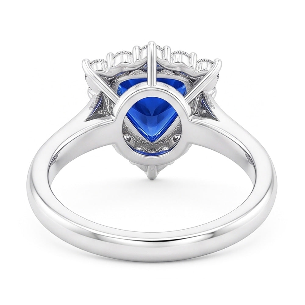 Halo Trillion Blue Sapphire Ring 2.50 Carats Round Natural Earth Mined Diamond Jewellery