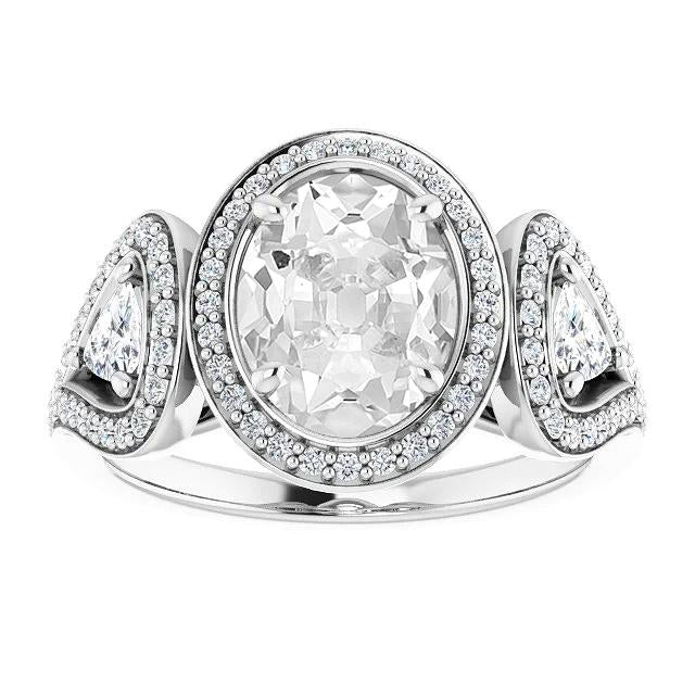 Halo Trillion & Oval Old Cut Genuine Diamond Ring 3 Stone Style 10.50 Carats