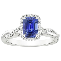 Halo Twist Ring Style Emerald Ceylon Sapphire & Natural Earth Mined Diamonds 4.25 Carats