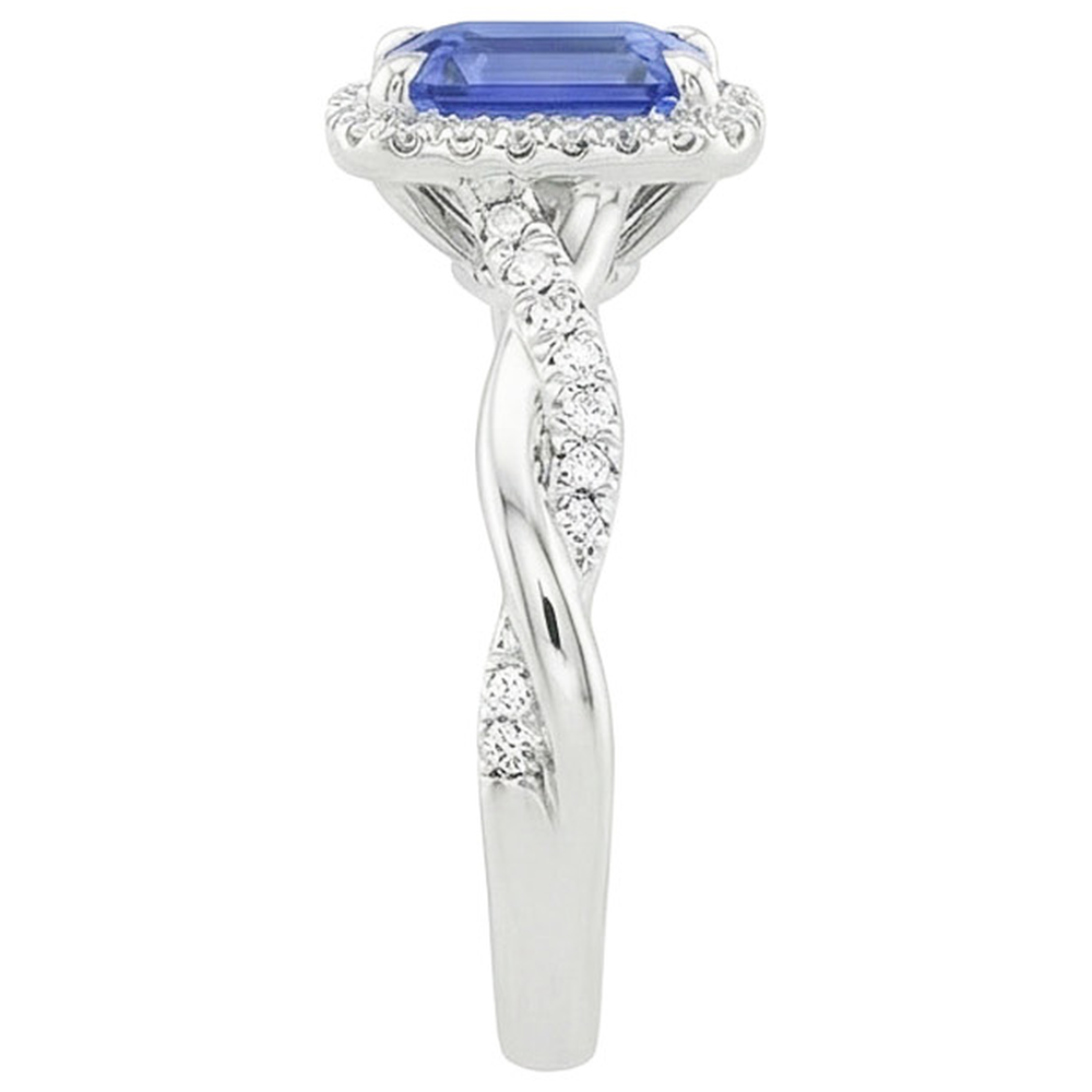 Halo Twist Ring Style Emerald Ceylon Sapphire & Natural Earth Mined Diamonds 4.25 Carats