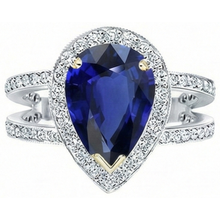Halo Two Tone Gold Deep Blue Sapphire & Natural Earth Mined Diamond Ring 4.50 Carats