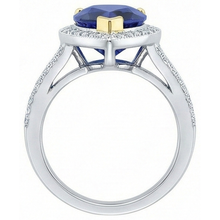Halo Two Tone Gold Deep Blue Sapphire & Natural Earth Mined Diamond Ring 4.50 Carats