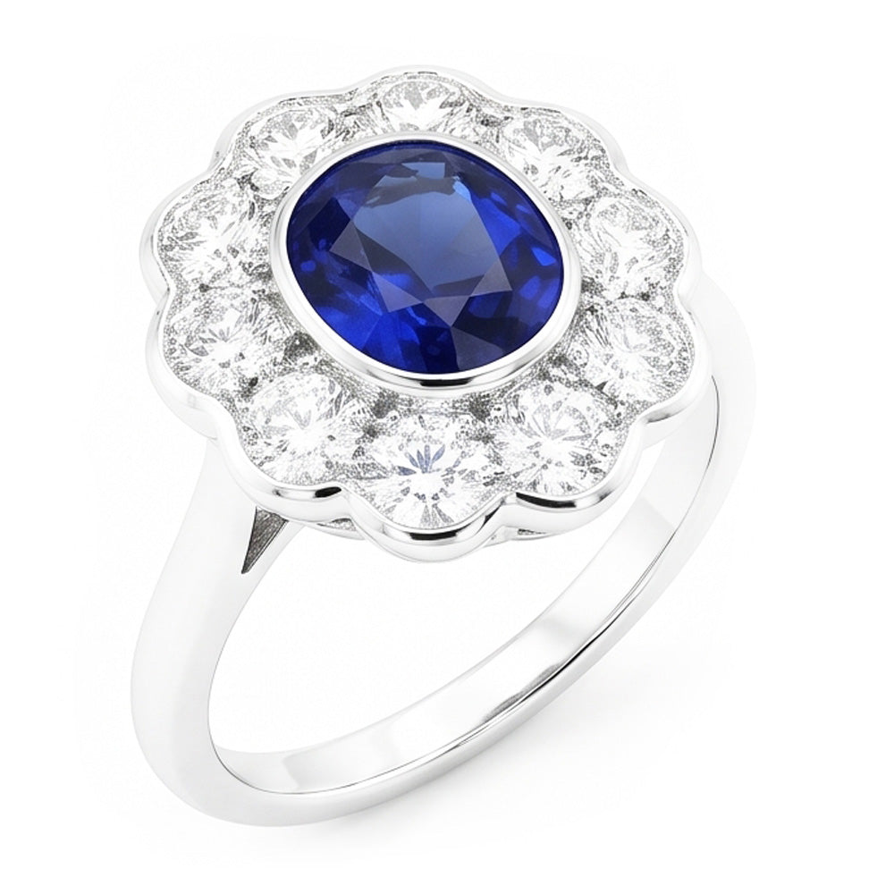 Halo Victorian Antique Type Sapphire Ring