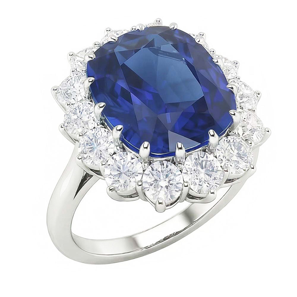 Halo Wedding Ring Cushion Blue Sapphire 6 Carats Flower Style Natural Earth Mined Diamonds
