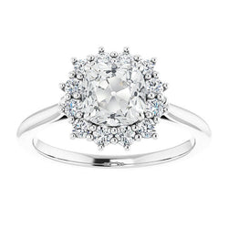 Halo Wedding Ring Cushion Old Mine Cut Genuine Diamond Flower Style 7 Carats