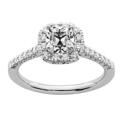 Halo Wedding Ring Cushion Old Miner Real Diamond 4 Carats White Gold