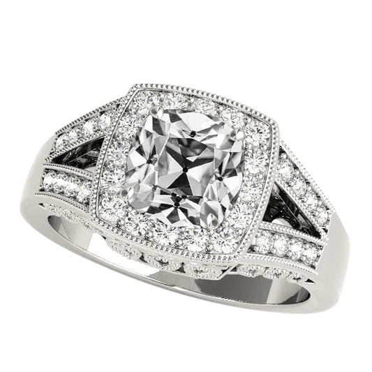 Halo Wedding Ring Cushion Old Miner Real Diamonds 8.50 Carats Split Shank