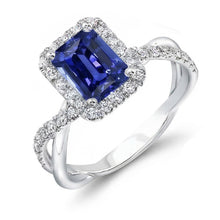 Halo Wedding Ring Emerald Blue Sapphire Gold Twisted Shank 3.50 Carats