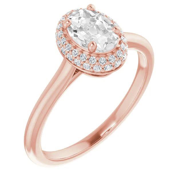 Halo Wedding Ring Genuine Oval Old Mine Cut Diamond Gold 5 Carats
