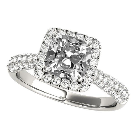 Halo Wedding Ring Multi-Row Accents Cushion Old Cut Natural Diamond 7 Carats