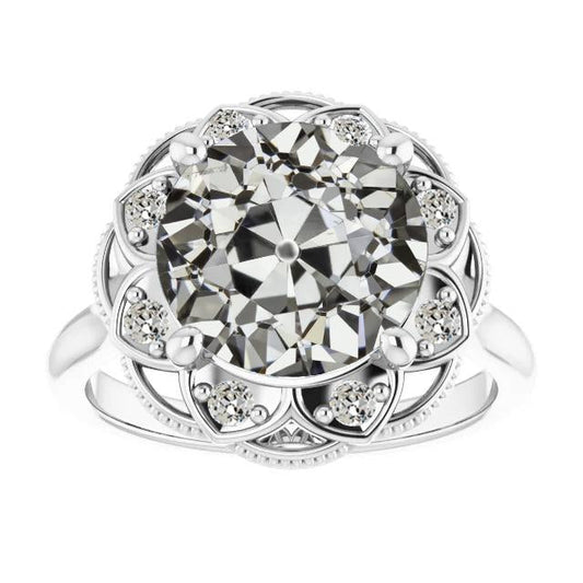 Halo Wedding Ring Natural Round Old Miner Diamond Flower Style 6.50 Carats