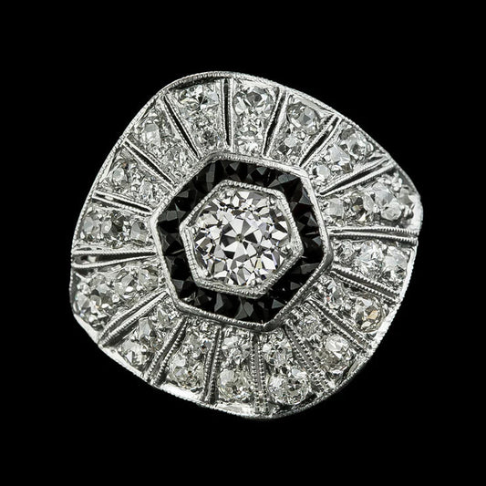 Halo Wedding Ring Old Cut Round Genuine Diamond & Black Sapphire 4 Carats