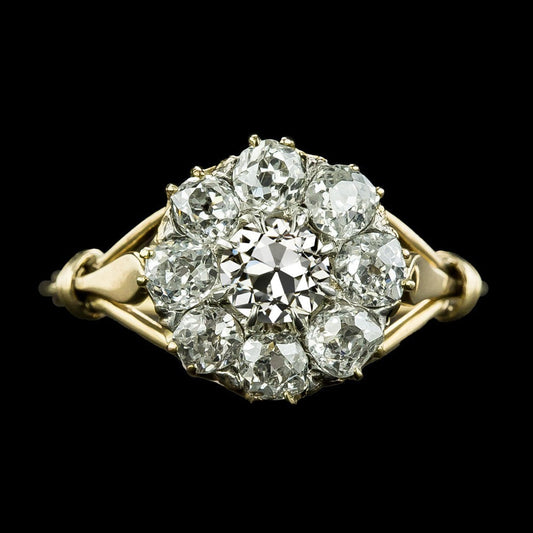 Halo Wedding Ring Old Mine Cut Natural Diamond 9.50 Carats Two Tone