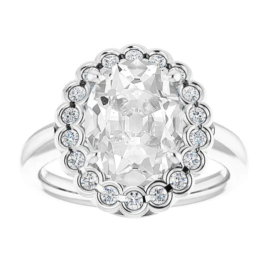 Halo Wedding Ring Oval Old Cut Genuine Diamonds Half Bezel Set 8.50 Carats