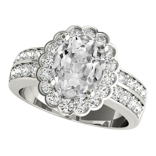 Halo Wedding Ring Oval Old Miner Real Diamond Prong Flower Style 7 Carats