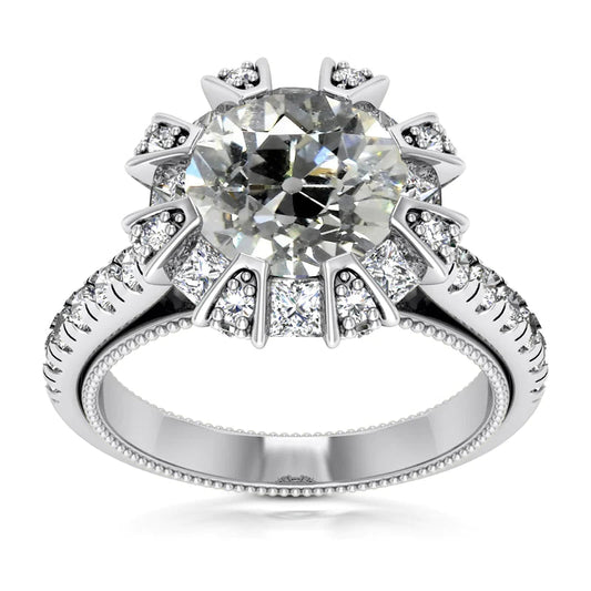 Halo Wedding Ring Princess & Round Old Cut Real Diamonds 7.50 Carats