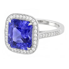 Halo Wedding Ring Radiant Blue Sapphire 3.50 Carats Natural Earth Mined Diamond Accents
