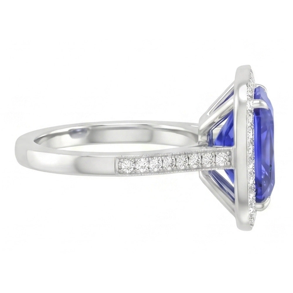 Halo Wedding Ring Radiant Blue Sapphire 3.50 Carats Natural Earth Mined Diamond Accents