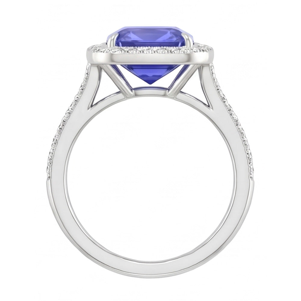 Halo Wedding Ring Radiant Blue Sapphire 3.50 Carats Natural Earth Mined Diamond Accents