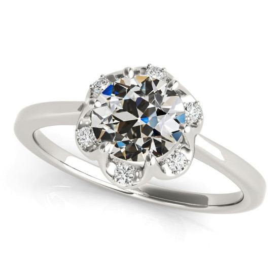 Halo Wedding Ring Round Genuine Old European Diamond 14K Gold 3 Carats