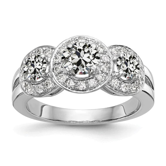 Halo Wedding Ring Round Old Cut Real Diamond 3 Stone Style 4.25 Carats