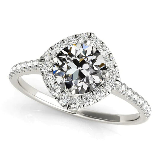Halo Wedding Ring Round Old Cut Real Diamond Pave Set 4 Carats