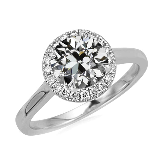 Halo Wedding Ring Round Old Cut Real Diamond Women's Gold Jewelry 4 Carats
