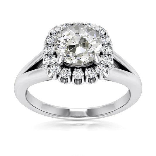 Halo Wedding Ring Round Old European Real Diamonds 4.75 Carats Split Shank