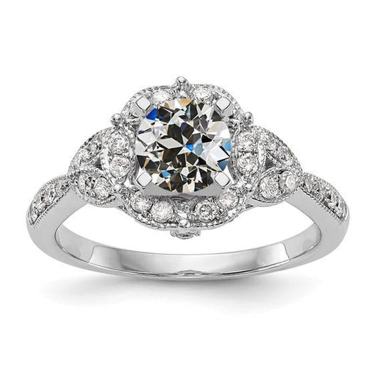 Halo Wedding Ring Round Old Mine Cut Natural Diamond 3 Carats Gold 14K