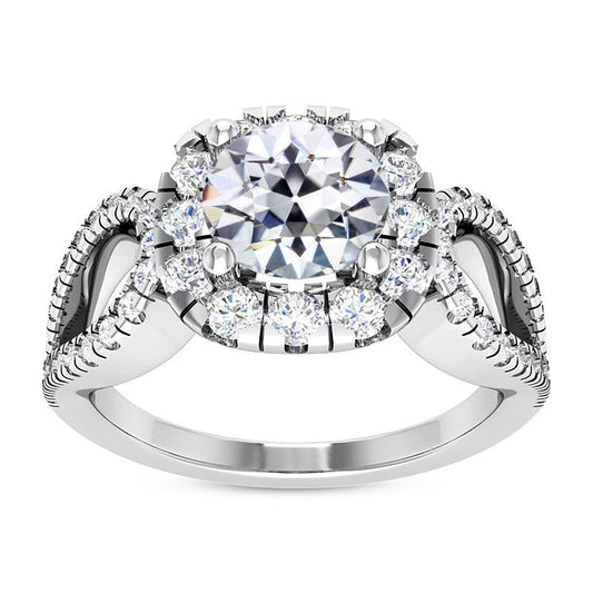 Halo Wedding Ring Round Old Miner Natural Diamond Split Shank 7.25 Carats