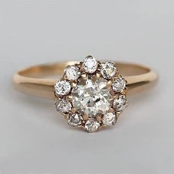Halo Wedding Ring Round Old Miner Natural Diamonds Yellow Gold 2 Carats