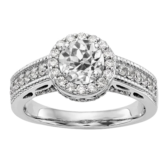 Halo Wedding Ring Round Old Miner Real Diamond Milgrain Shank 4.25 Carats