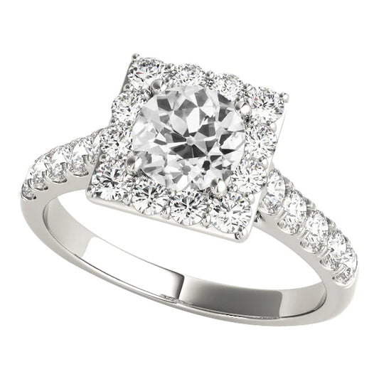 Halo Wedding Ring Round Real Old European Diamond 5.50 Carats Prong Set