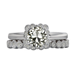 Halo Wedding Ring Set Genuine Round Old Mine Cut Diamond 4 Carats Milgrain