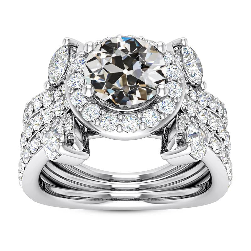 Halo Wedding Ring Set Marquise & Round Old Miner Natural Earth Mined Diamond 10 Carats