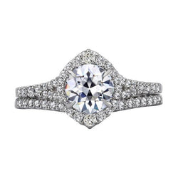 Halo Wedding Ring Set Round Old Miner Genuine Diamond Prong Pave Set 6 Carats