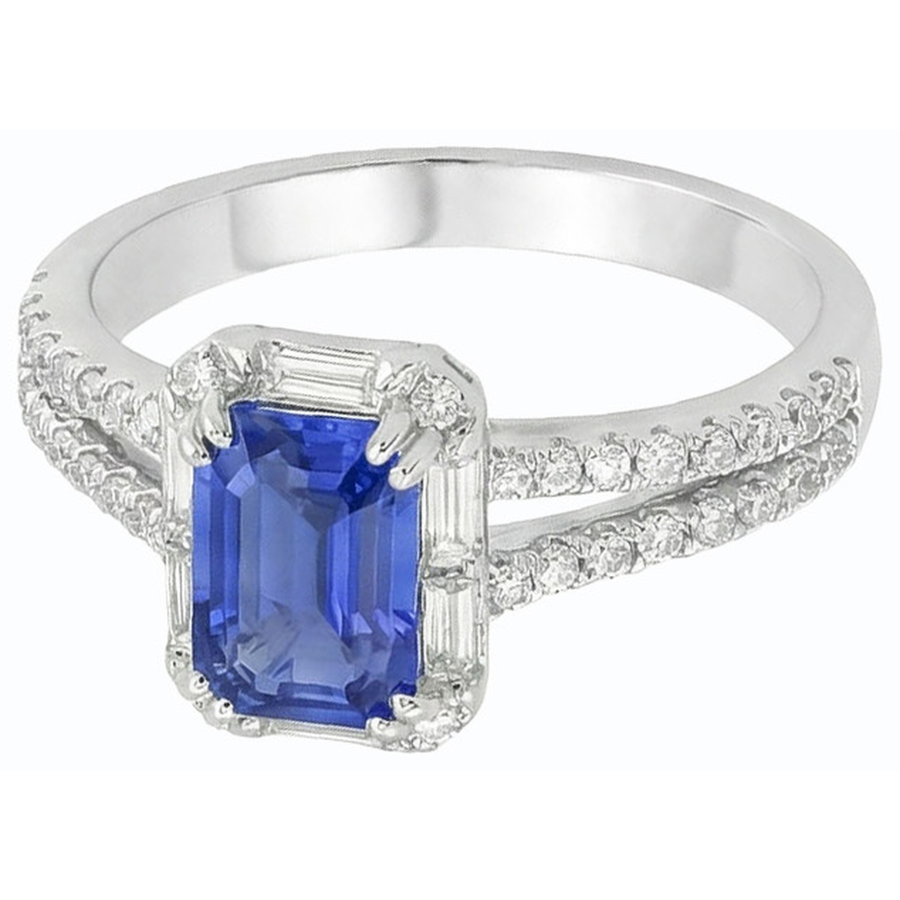 Halo Wedding Ring Split Shank Sri Lankan Sapphire & Natural Earth Mined Diamonds 3 Carats