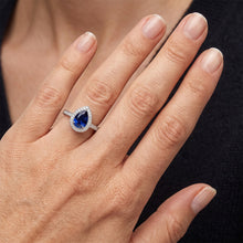 Halo White Gold Ring Pear Pave Set Natural Earth Mined DIAMOND ( NOT LAB GROWN ) Blue Sapphire 2.50 Carats