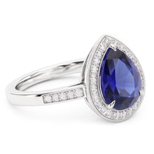 Halo White Gold Ring Pear Pave Set Natural Earth Mined DIAMOND ( NOT LAB GROWN ) Blue Sapphire 2.50 Carats