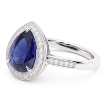 Halo White Gold Ring Pear Pave Set Natural Earth Mined DIAMOND ( NOT LAB GROWN ) Blue Sapphire 2.50 Carats