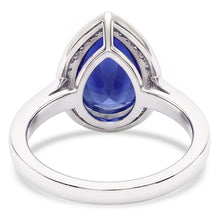 Halo White Gold Ring Pear Pave Set Natural Earth Mined DIAMOND ( NOT LAB GROWN ) Blue Sapphire 2.50 Carats