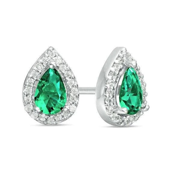 Halo Women Stud Green Emerald Diamond Cluster Earrings White Gold 14K 5 Carats