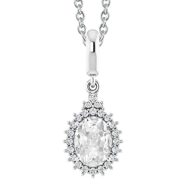 Halo Women's Jewelry Genuine Diamond Pendant Oval Old Miner 4.50 Carats 14K