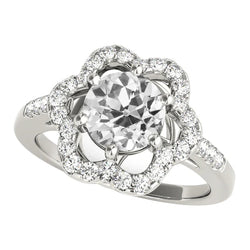 Halo Women's Ring Round Old Mine Cut Real Diamond Flower Style 5.50 Carats