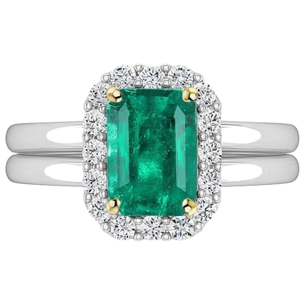 Emerald Engagement Ring 2-ct 14 Karat Two Tone Gold – front view