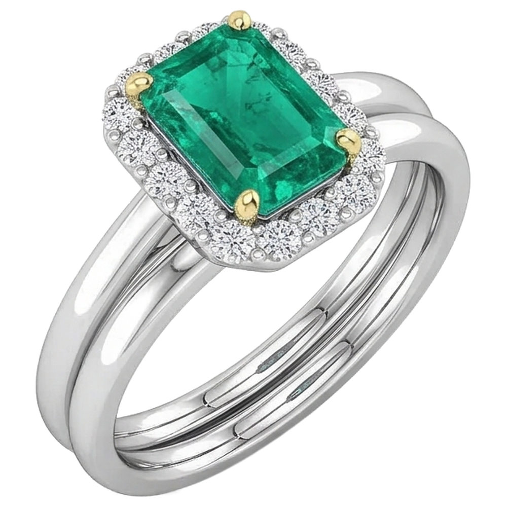 Real Emerald Engagement Ring – side view