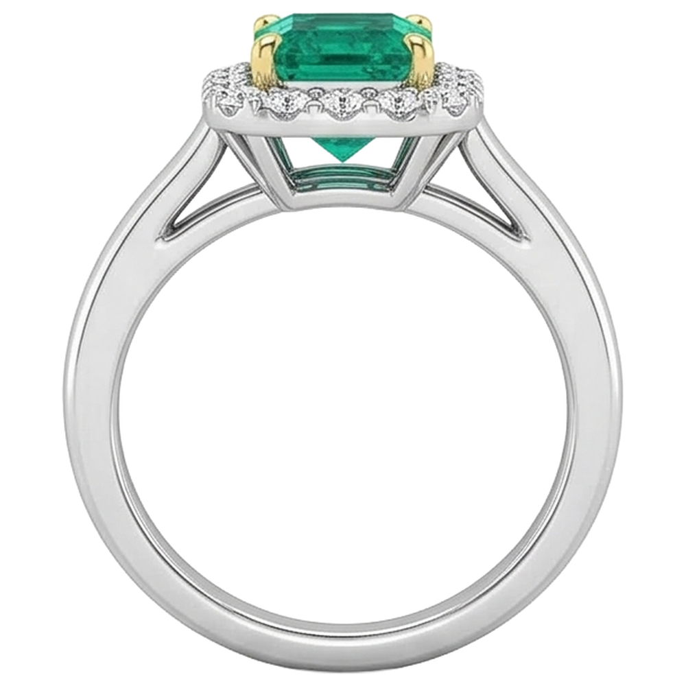 Engagement Ring 14 Karat Two Tone Gold with Emerald – top view