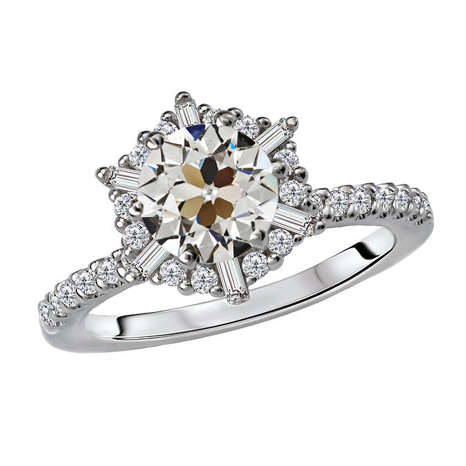 Fine Diamond Antique Cushion Halo Ring in 14 Karat White Gold – main view
